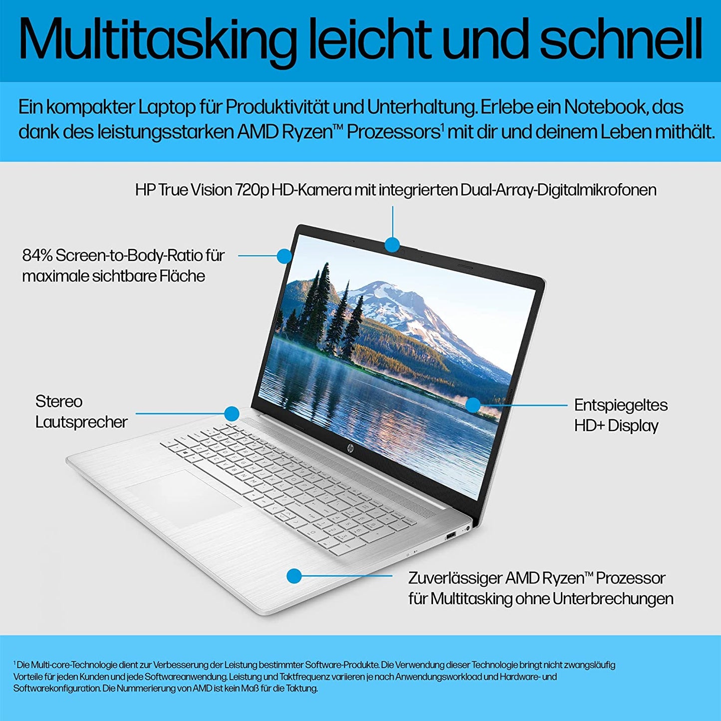 HP Notebook 17" FHD │ Ryzen 7 5700U 4.3GHz │ 16GB DDR4 RAM│ 256GB SSD│ Win11 Pro│MS Office 2021 Pro Plus