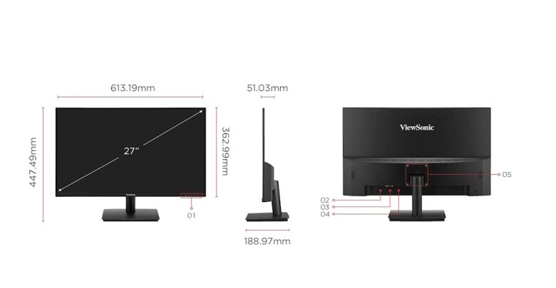 ViewSonic VA270-H Office Monitor - 27" Full HD-Monitor, IPS-Panel, Adaptive Sync, mit schneller Reaktionszeit von 1 ms